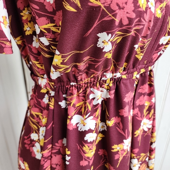 Maternity Short Flutter Sleeve Dress Isabel Maternity Maroon Floral Sz S - Picture 5 of 15